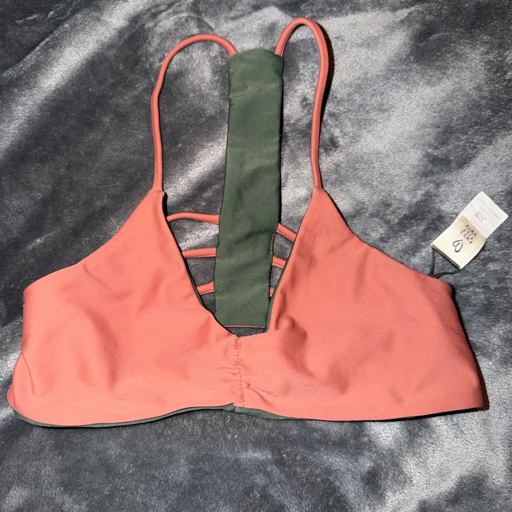 Reversible Full Tilt Coral and Olive Bikini Top